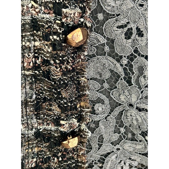DOLCE & GABBANA 2 PC Black Camel Gray Boucle Tweed & Lace Sheath Dress w/Jacket - Picture 12 of 16
